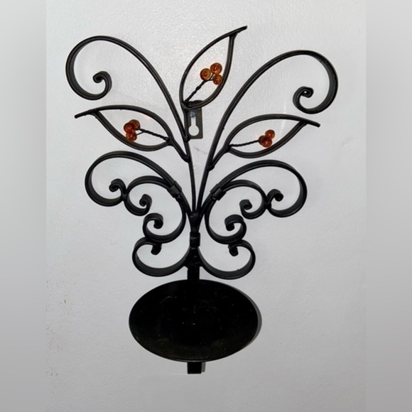 3/75$ Set of 2 Metal Wall mounted Candle Sconce Holder black thick metal‎ leaves - Picture 13 of 14